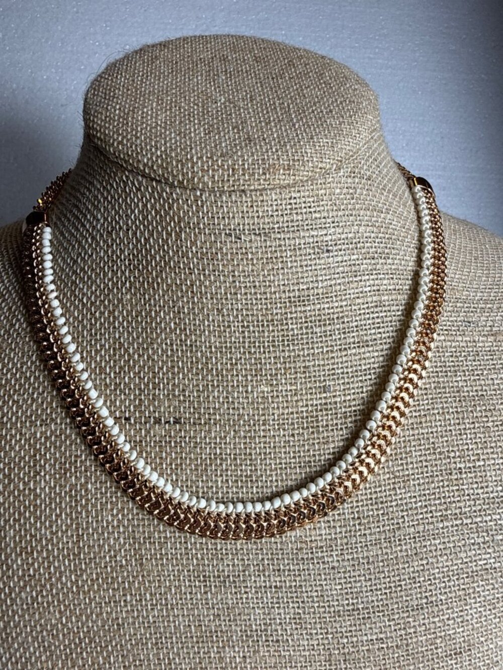 Half Bead Half Gold Cuban Link Choker Chain Necklace Mixed Metal Aesthetic